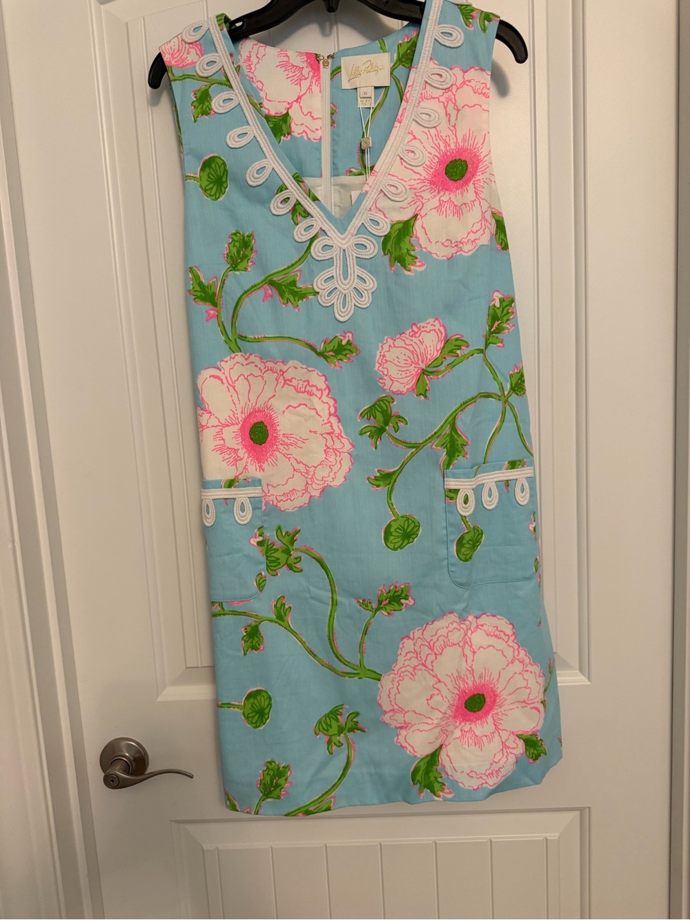 NWT Lilly Pulitzer Blue Shift Dress with Pink Floral & Green Accents